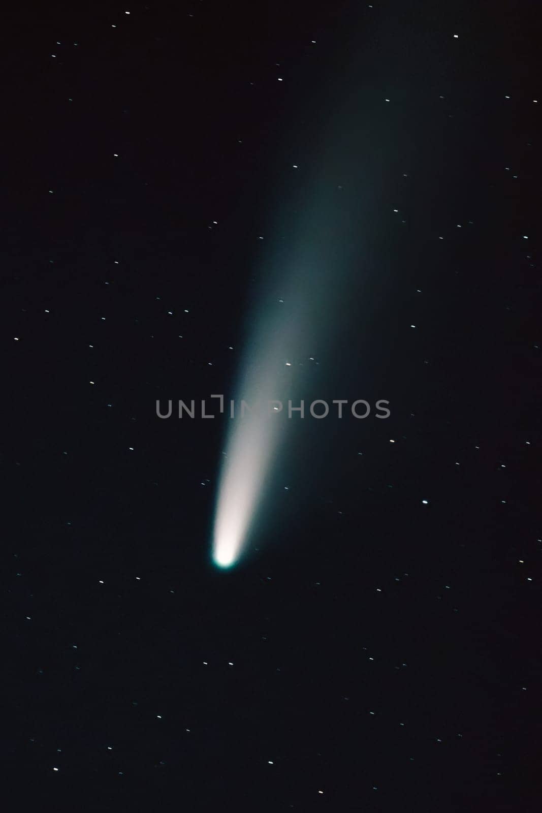 Comet Neowise C/2020 F3 Shines Bright In The Dark Night Starry Sky Comet At A Distance Of 104 Million Kilometres.