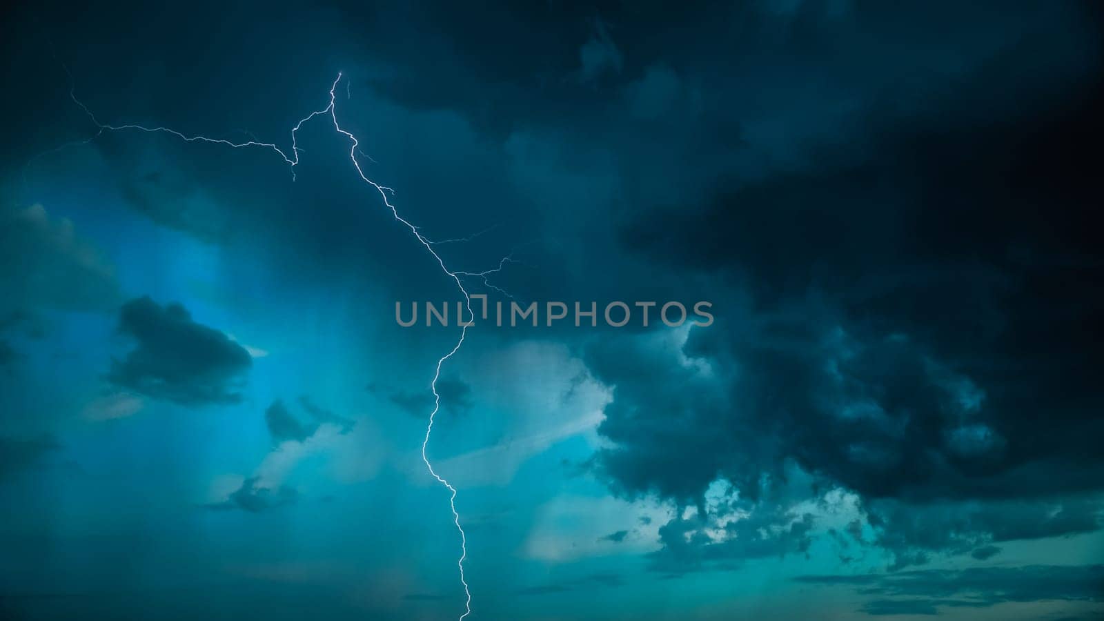 Lightning On Background Of Night Stormy Sky Before Rain. Cloudy Sky. Lightning Strike, Thunderbolt.