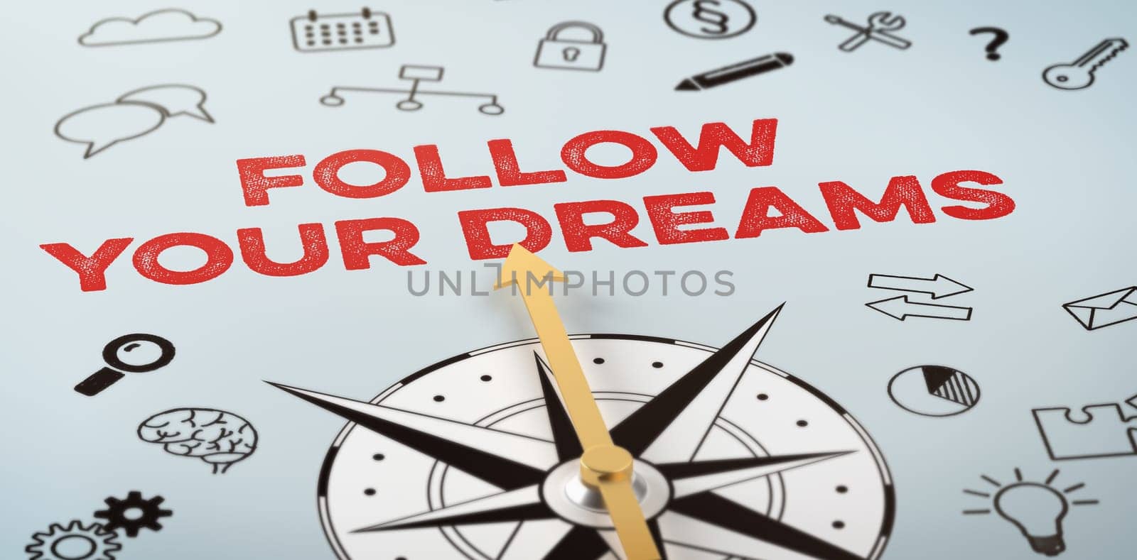 A compass with icons - Follow your dreams