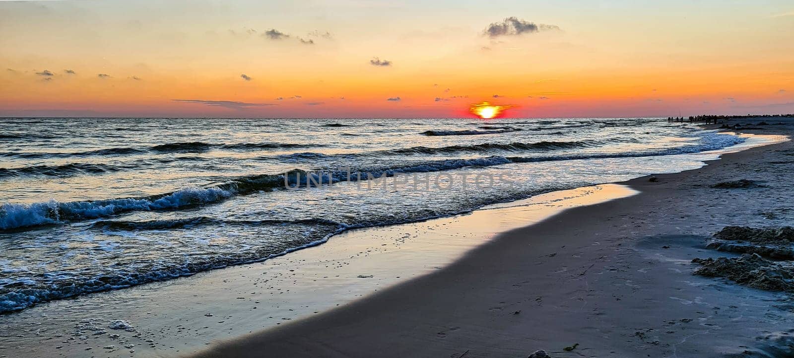 Dramatic sunset over Baltic Sea in Lubiatowo, Pomerania, Poland