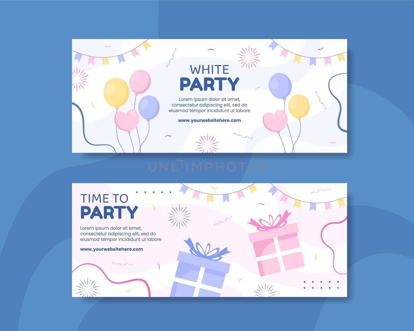 White Party Horizontal Banner Template Hand Drawn Cartoon Background Vector Illustration