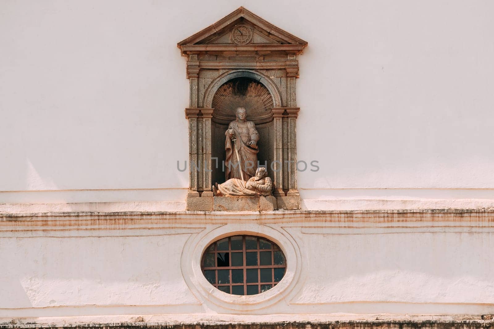 Old Goa, India. Close Up Wall Of Cathedral Of St. Paul In Sunny Day.