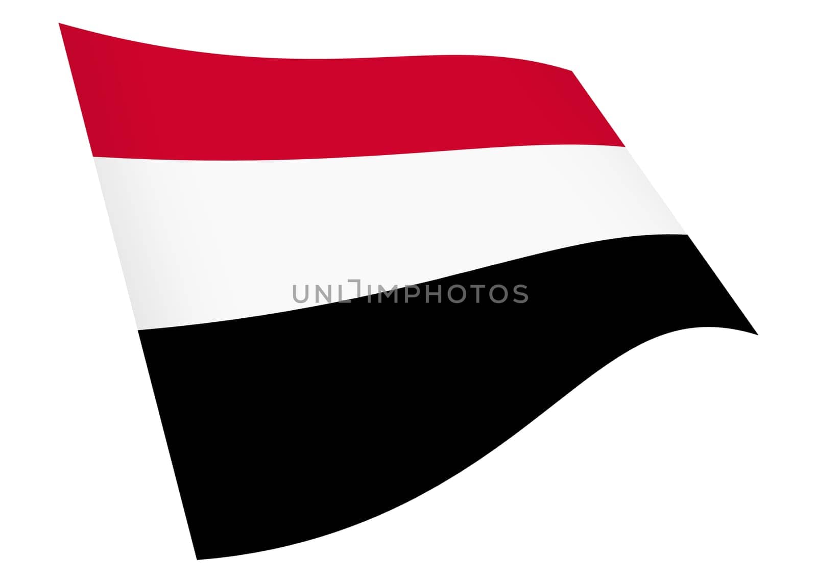 A Yemen waving flag graphic isolated on white with clipping path 3d illustration
