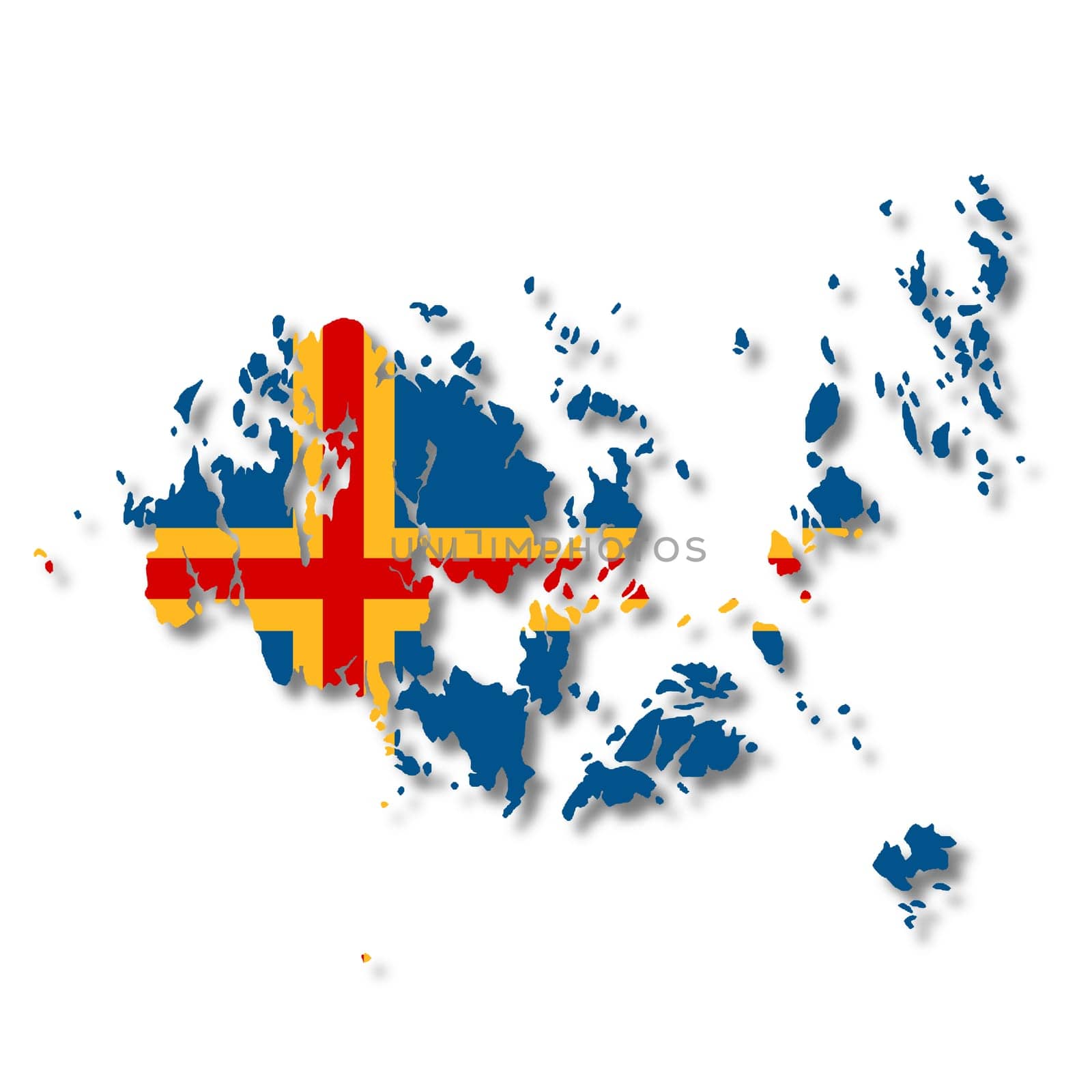 An Aland Islands flag map 3d illustration on white with clipping path