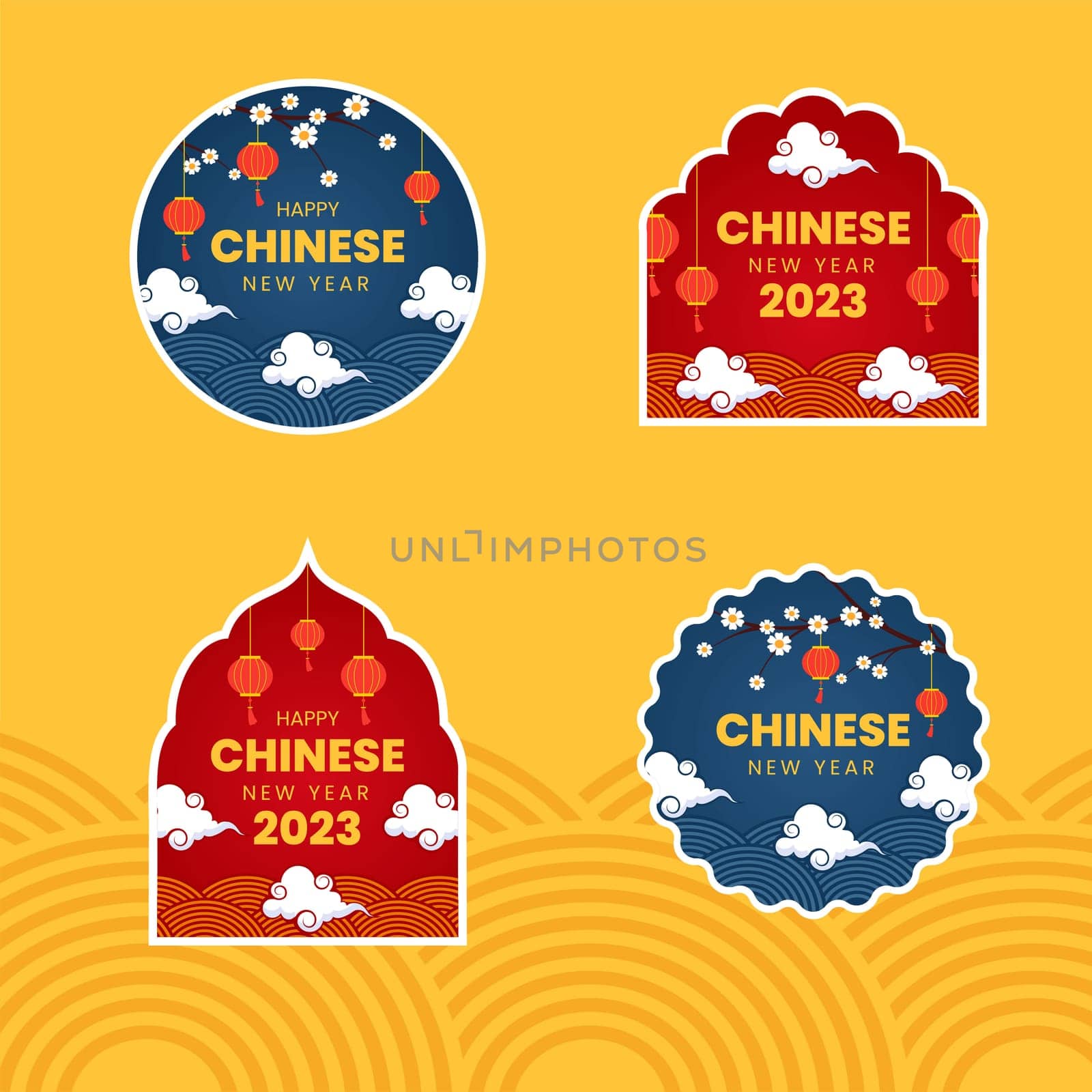 Happy Chinese New Year Label Copy Template Hand Drawn Cartoon Flat Illustration