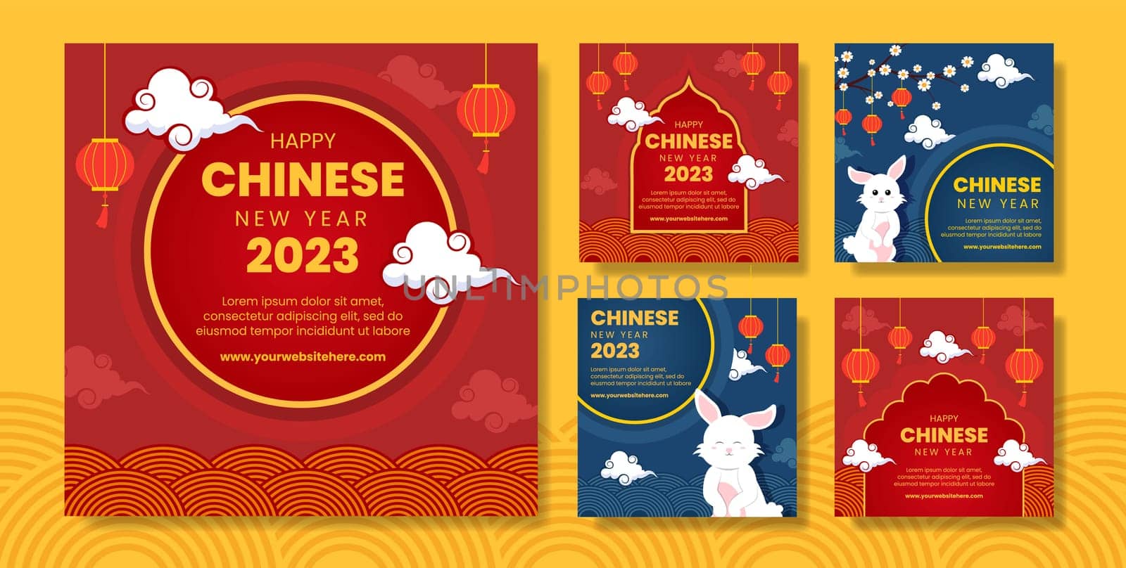 Happy Chinese New Year Social Media Post Template Hand Drawn Cartoon Flat Illustration