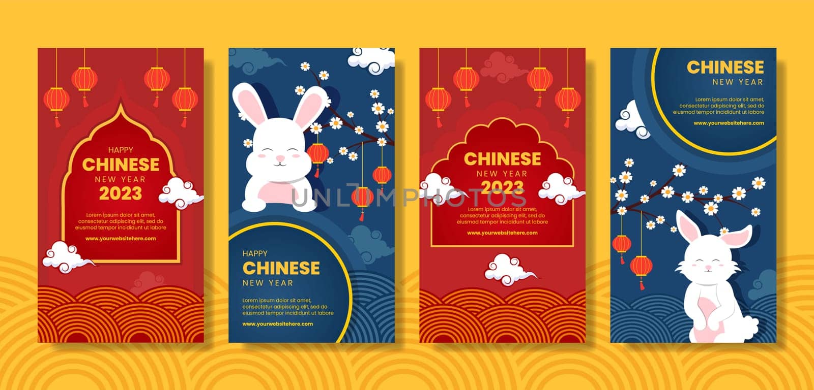 Happy Chinese New Year Social Media Stories Template Hand Drawn Cartoon Flat Illustration