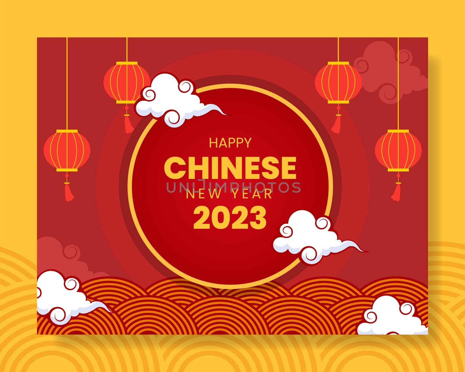Happy Chinese New Year Photocall Template Hand Drawn Cartoon Flat Illustration