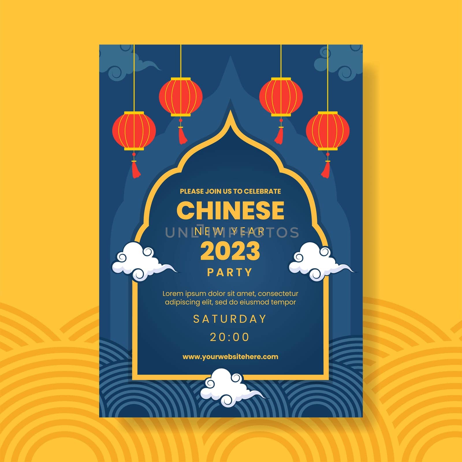 Happy Chinese New Year Invitation Template Hand Drawn Cartoon Flat Illustration