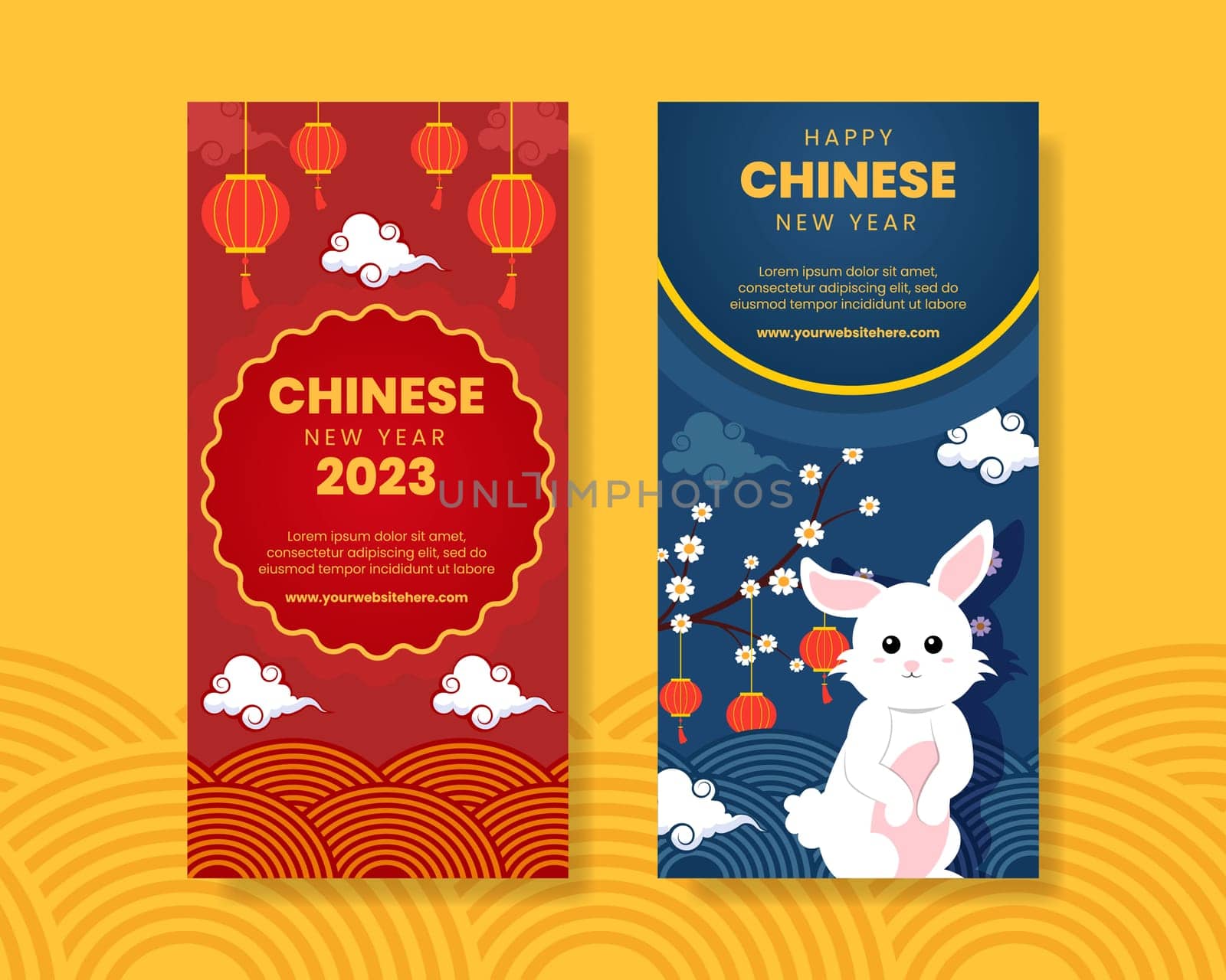 Happy Chinese New Year Vertical Banner Template Hand Drawn Cartoon Flat Illustration
