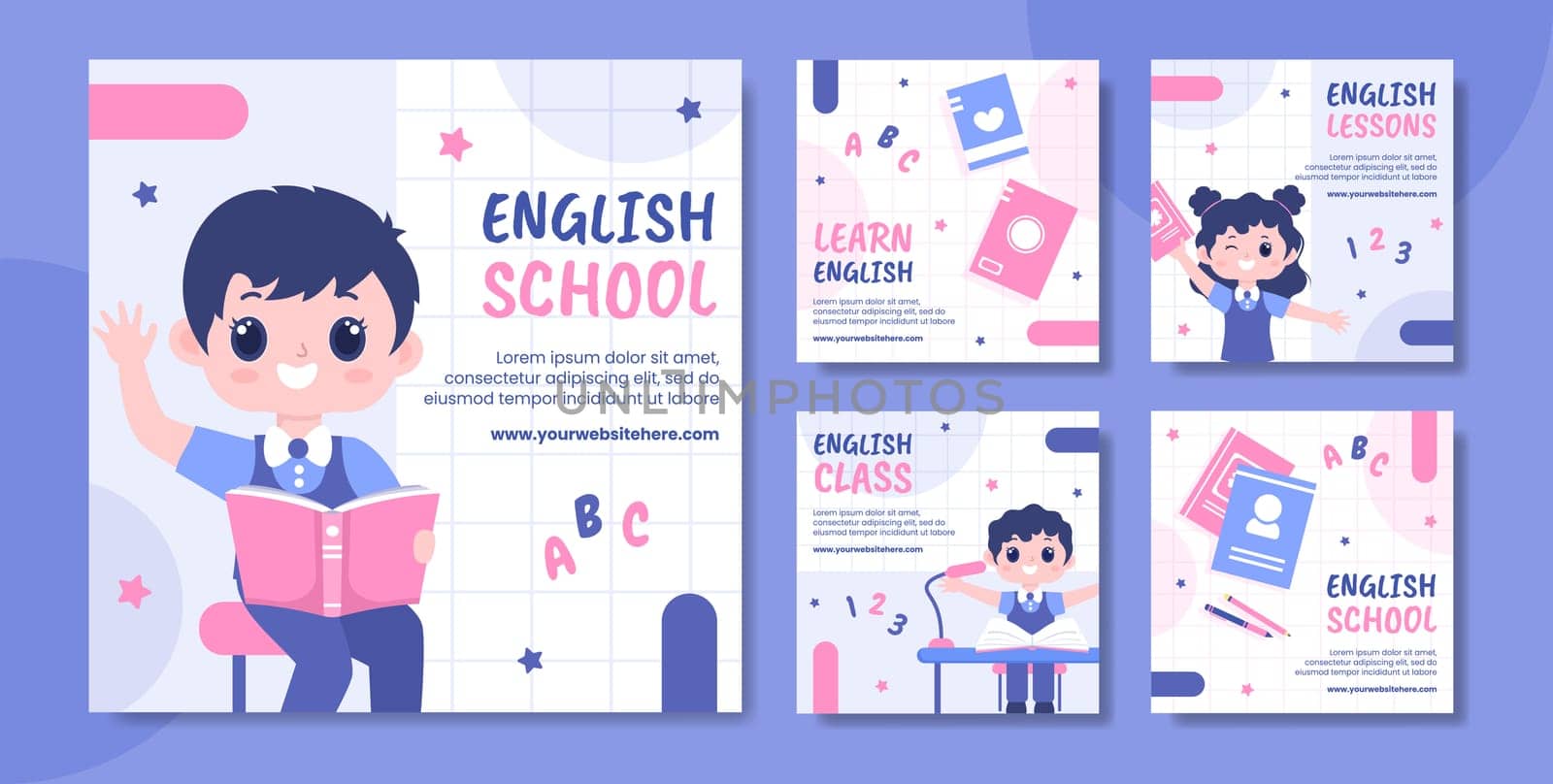 English Class Social Media Post Template Hand Drawn Cartoon Flat Illustration