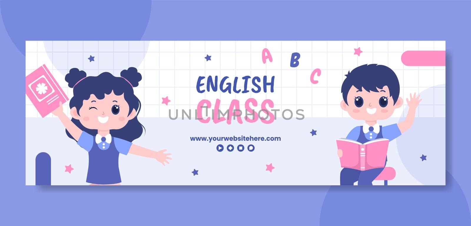 English Class Cover Template Hand Drawn Cartoon Flat Illustration