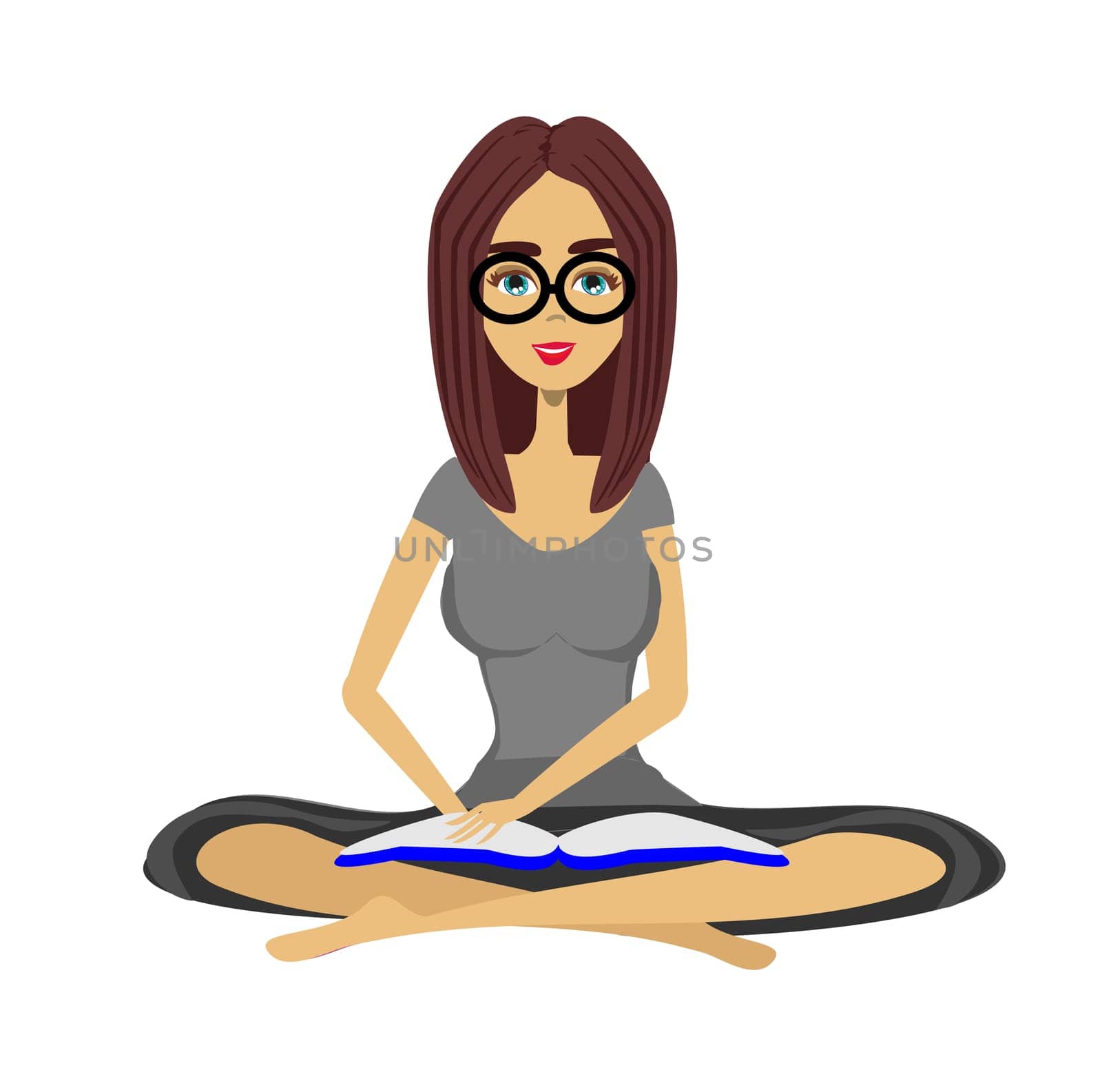 Girl Reading Book While Sitting In Pose Of Lotus