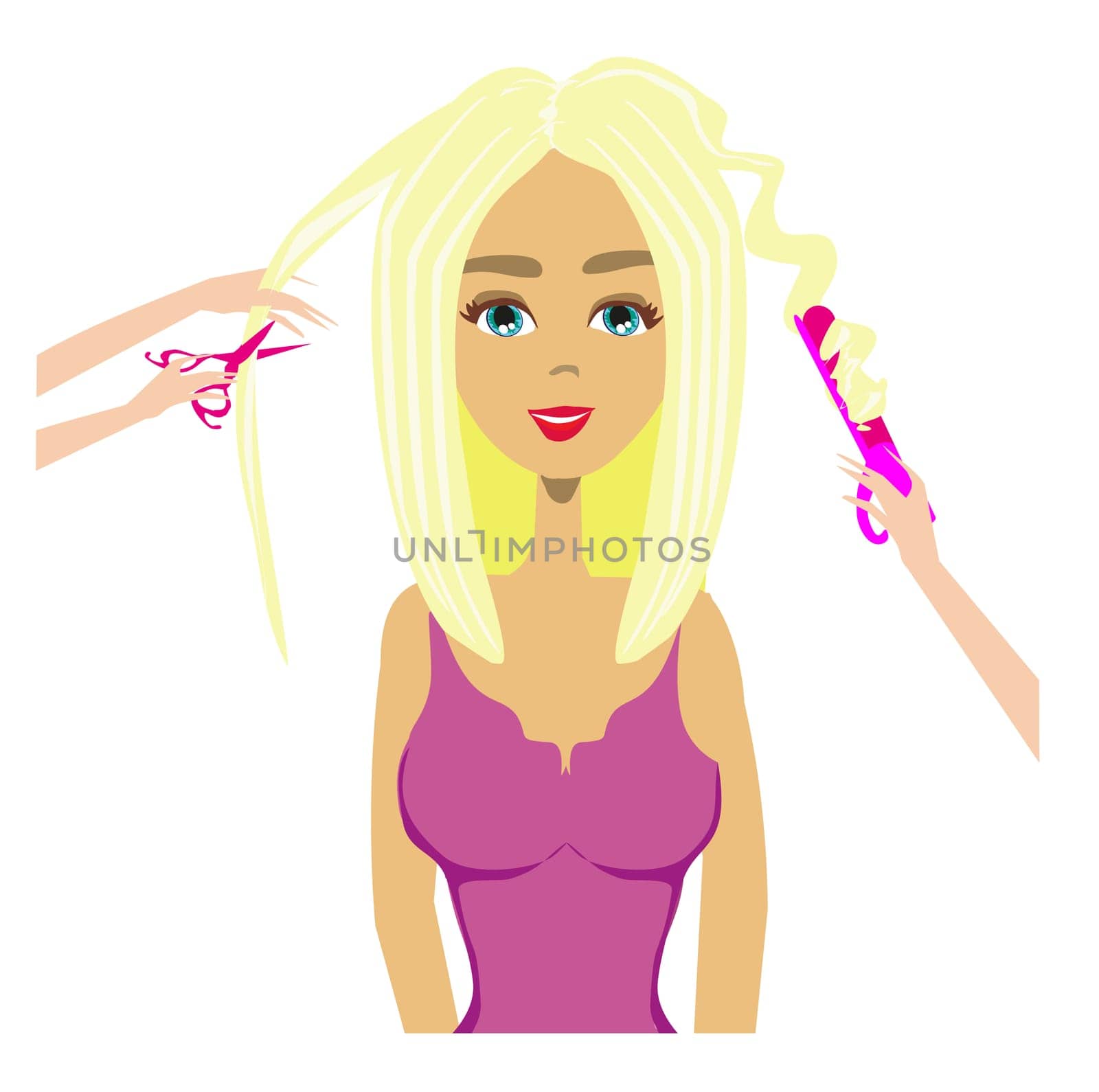 beautiful girl in hairdressing salon, isolated illustration