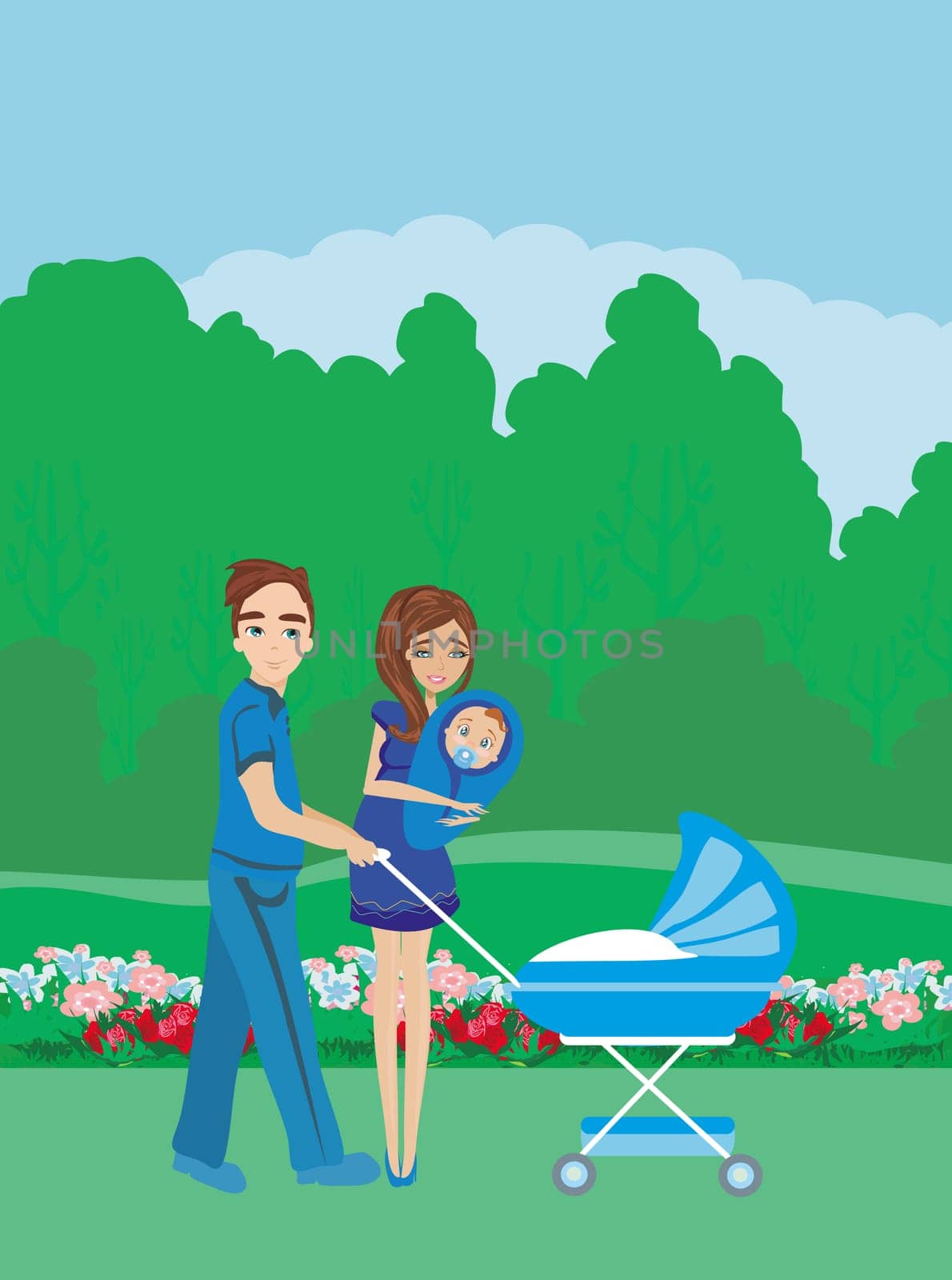parents on a walk with a small child