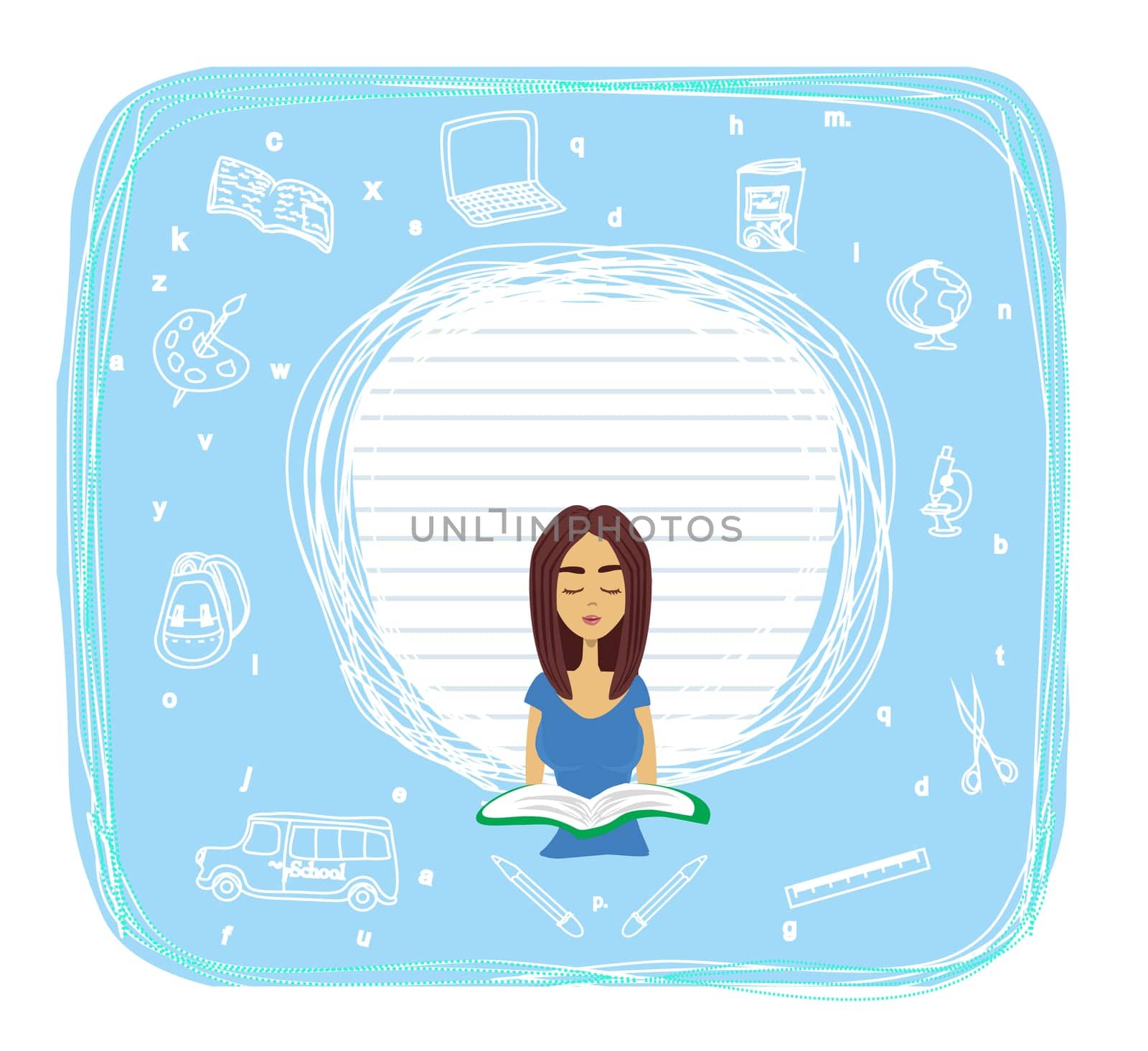 beautiful schoolgirl reads a book - frame with space for text