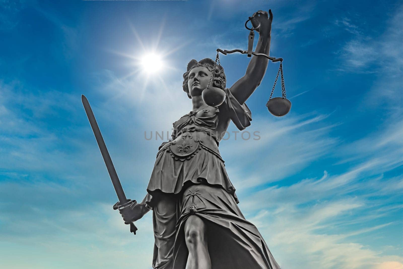 Symbol of Justizia figure in Frankfurt isolated over white background