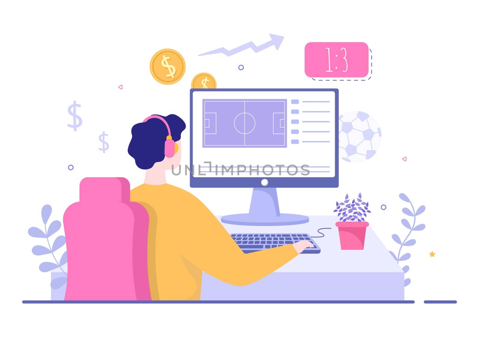 Online Betting Sports Game with Gold Coins and Live Bet Application Service Sport Broadcast in Hand Drawn Cartoon Flat Illustration