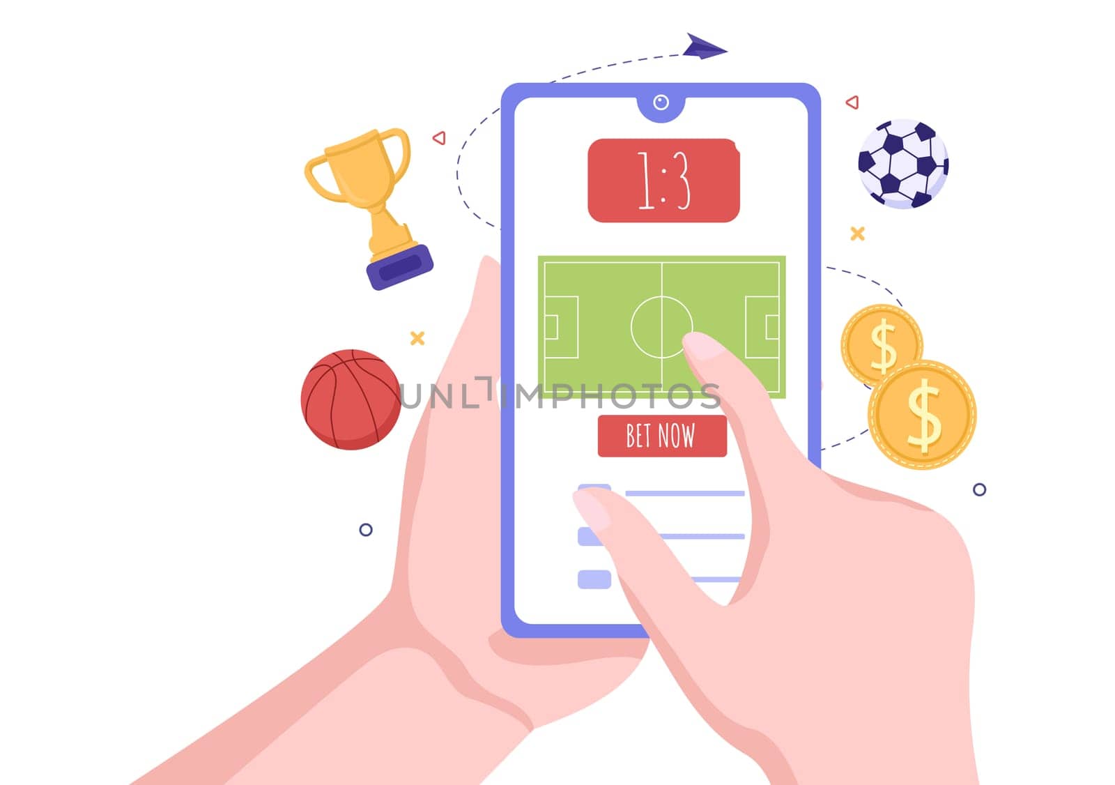 Online Betting Sports Game with Gold Coins and Live Bet Application Service Sport Broadcast in Hand Drawn Cartoon Flat Illustration