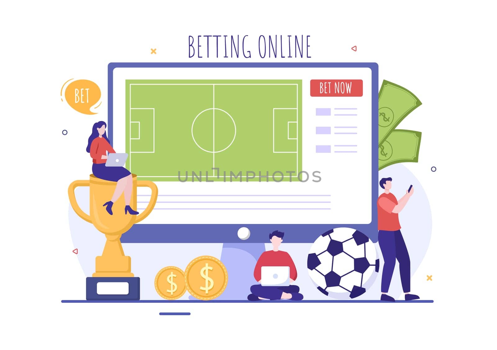 Online Betting Sports Game with Gold Coins and Live Bet Application Service Sport Broadcast in Hand Drawn Cartoon Flat Illustration