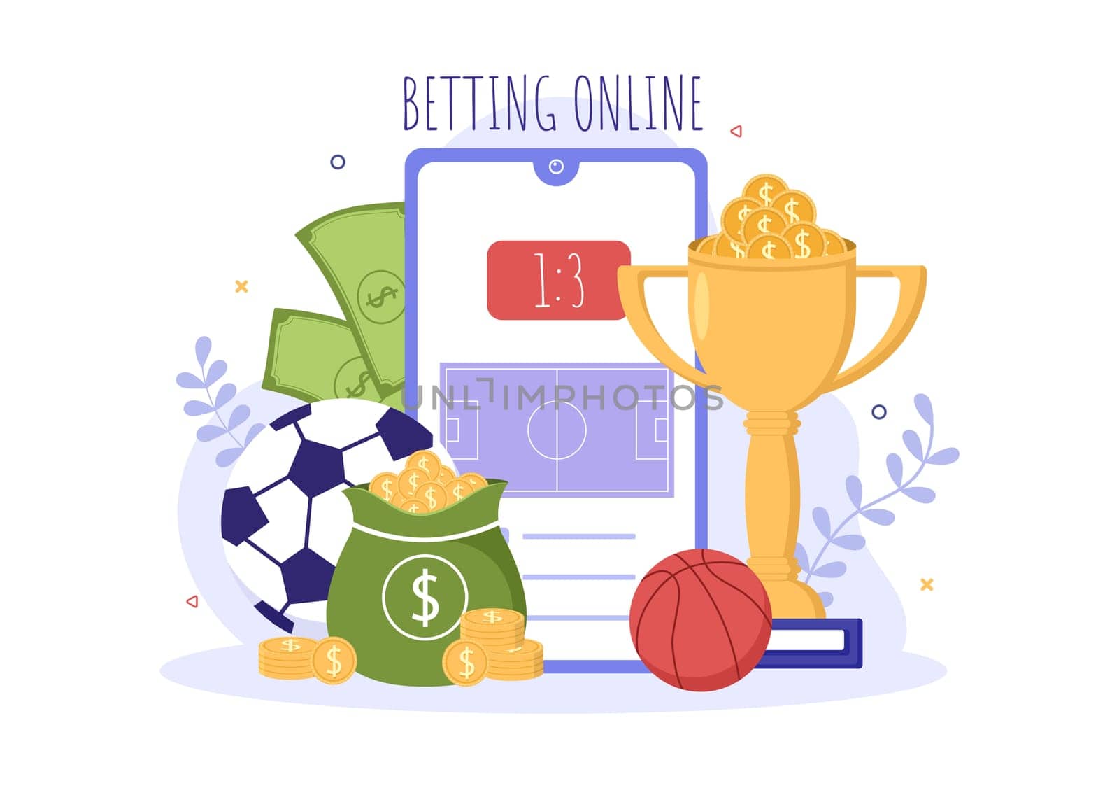 Online Betting Sports Game with Gold Coins and Live Bet Application Service Sport Broadcast in Hand Drawn Cartoon Flat Illustration