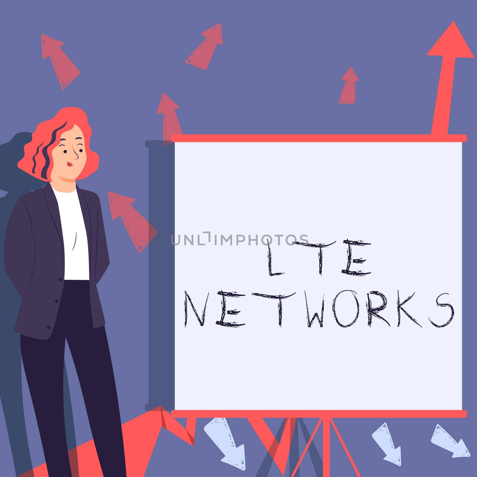 Sign displaying Lte Networks, Word for Fastest network connection available for wireless communication Buisnesswoman Presenting Important Messages On Presentation Board.