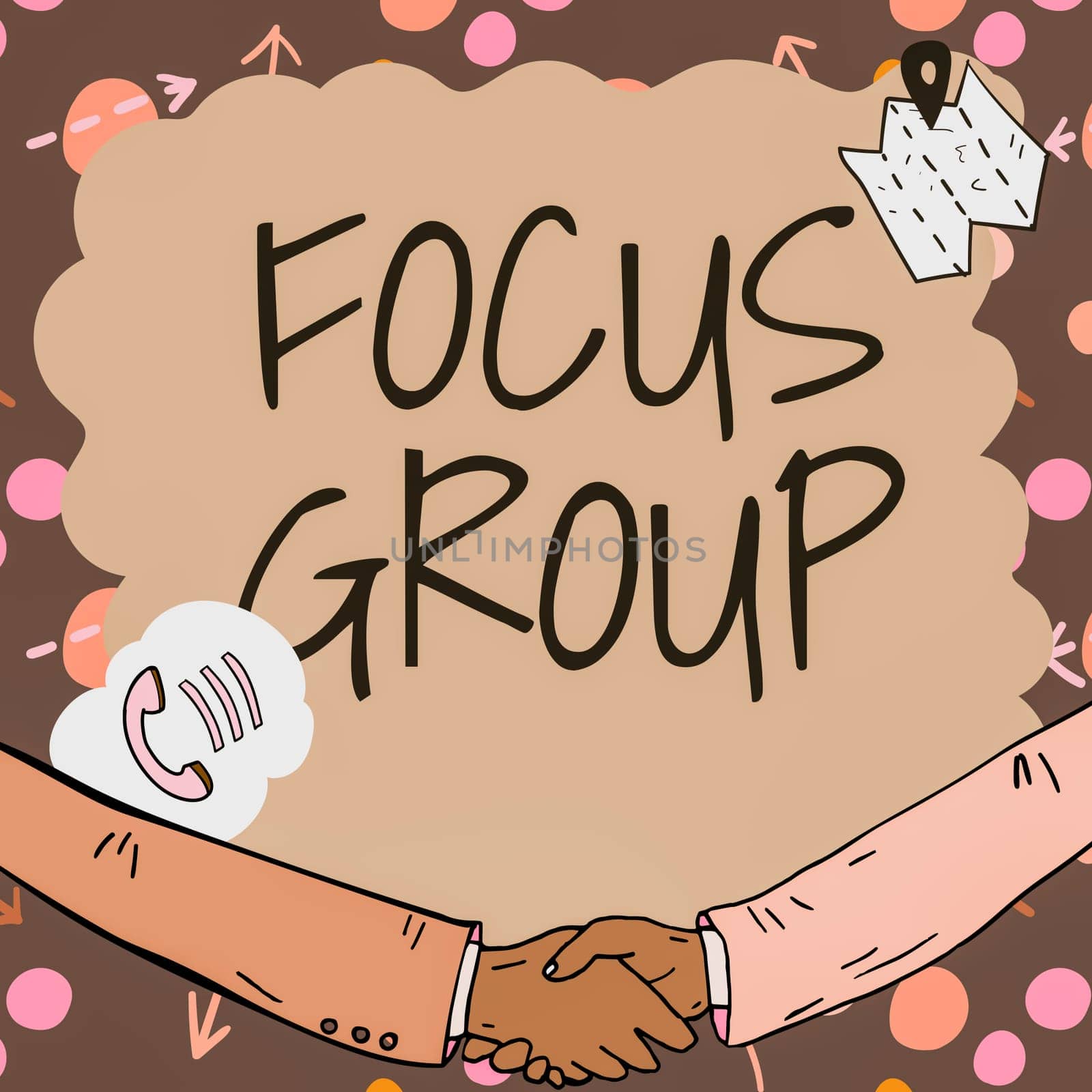 Conceptual display Focus Group, Business concept showing assembled to participate in discussion about something Empty frame decorated with communication symbols represent business meeting