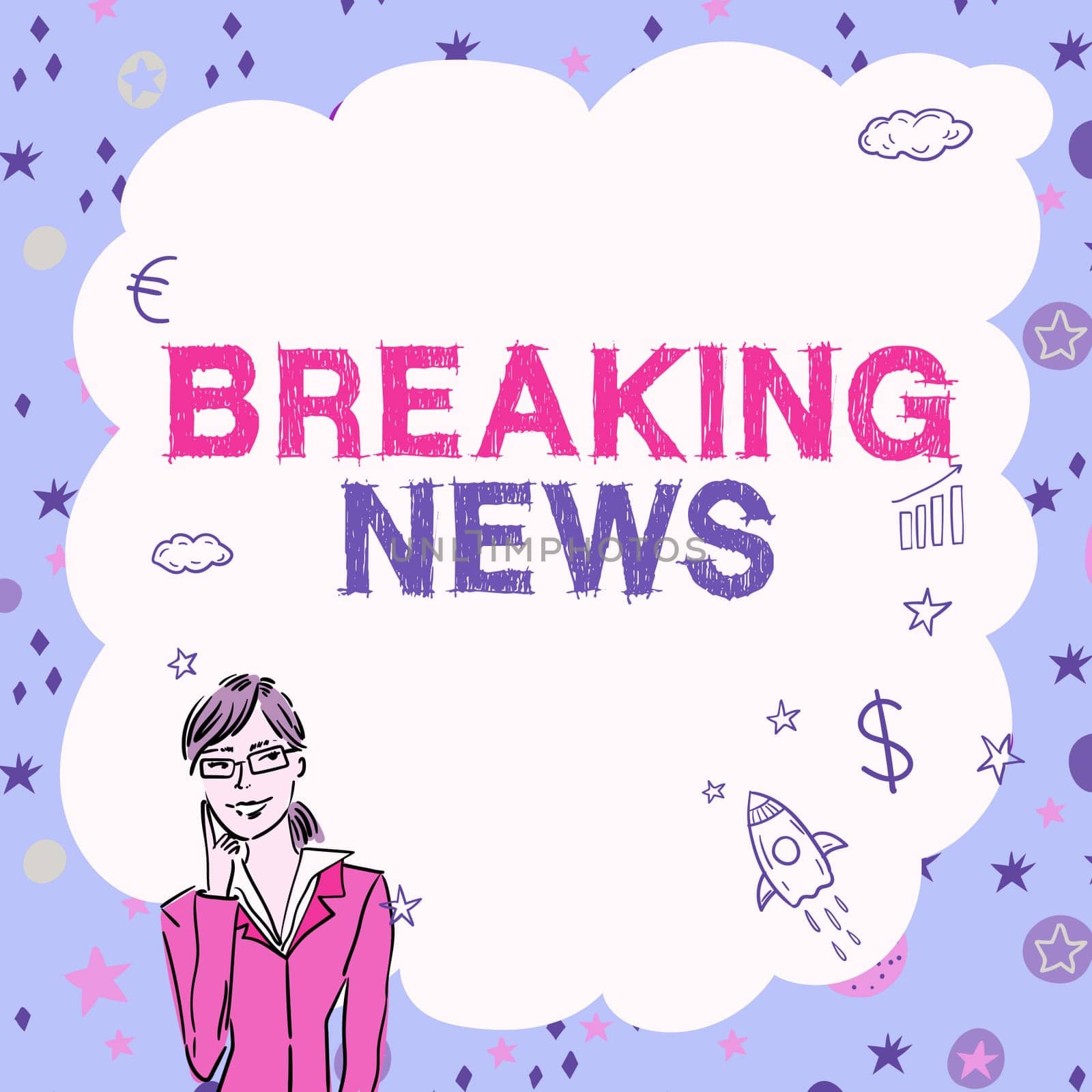 Text caption presenting Breaking News, Internet Concept Special Report Announcement Happening Current Issue Flashnews Illustration Of Lady Thinking Deeply Alone For New Amazing Tactical Ideas.