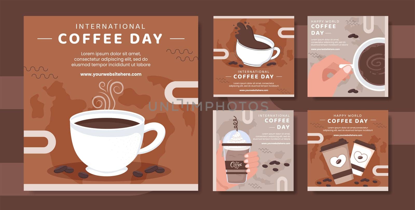 International Coffee Day Social Media Post Template Hand Drawn Cartoon Flat Illustration