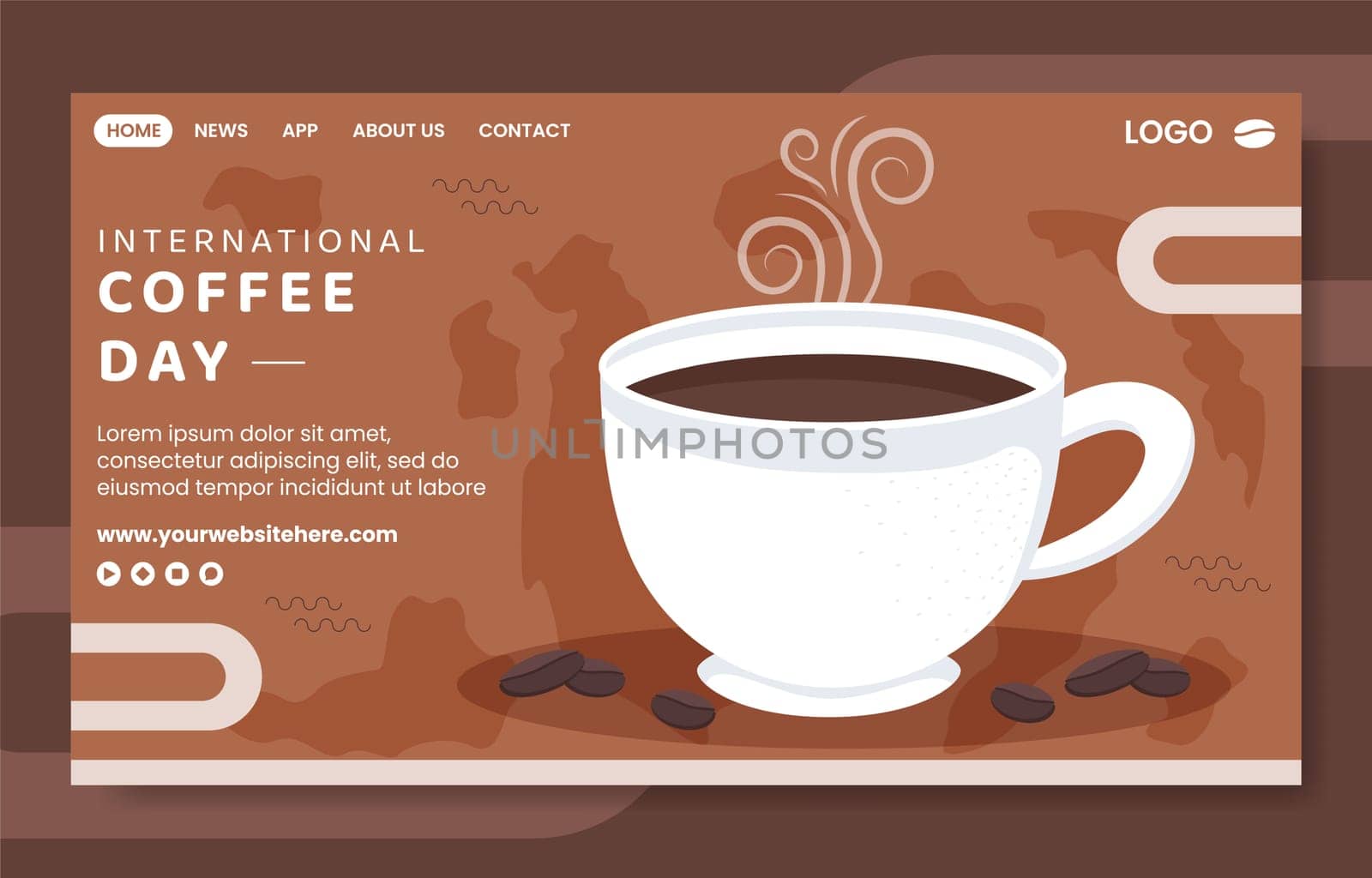 International Coffee Day Social Media Landing Page Template Hand Drawn Cartoon Flat Illustration