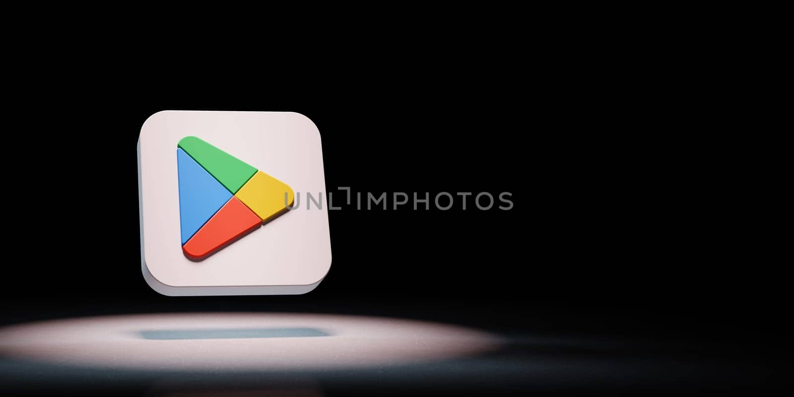 Google Play Store App Icon Spotlighted on Black Background with Copy Space 3D Render Illustration