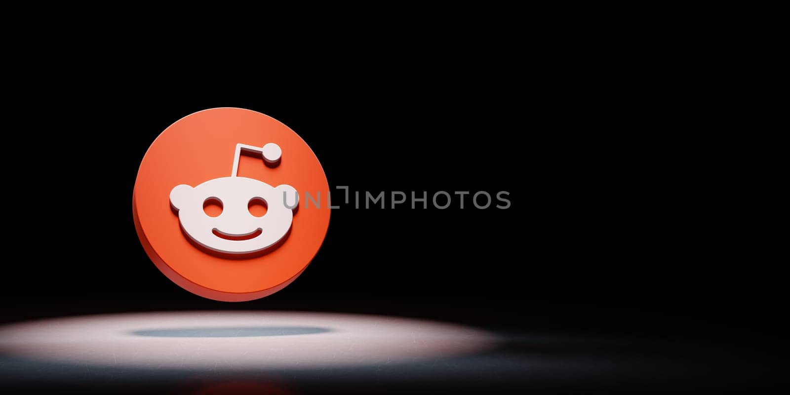 Reddit Logo 3D Symbol Shape Spotlighted on Black Background with Copy Space 3D Illustration