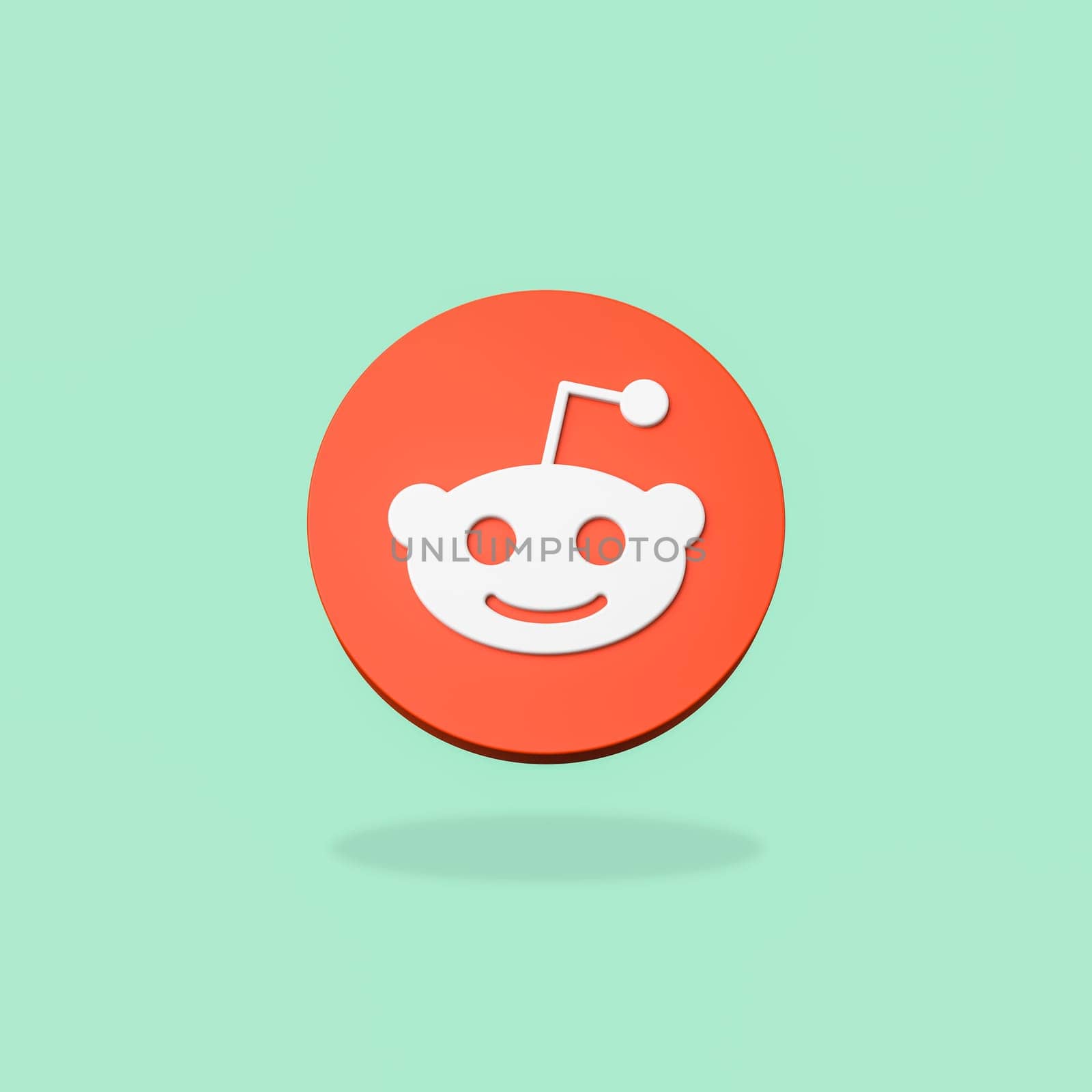 Reddit Logo 3D Shape Isolated on Flat Green Background with Shadow 3D Illustration