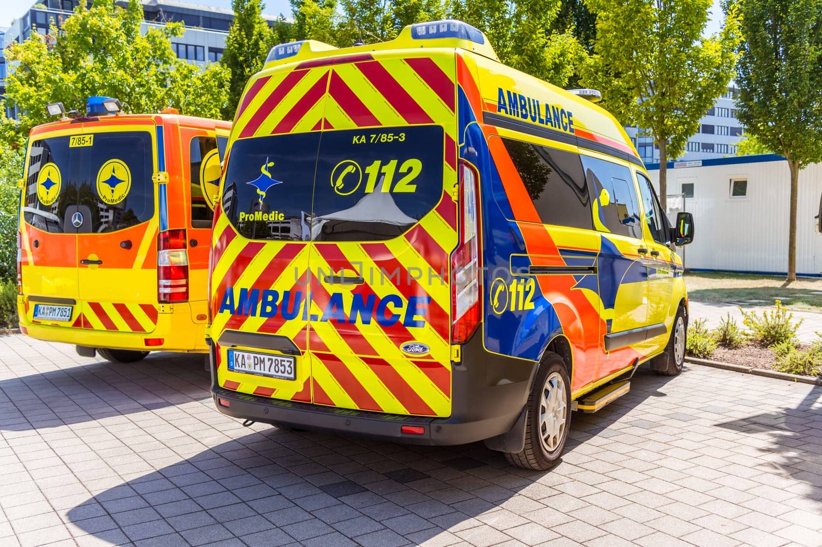 Walldorf, Germany - July 17 , 2022: Cars of different ambulance services in Germany