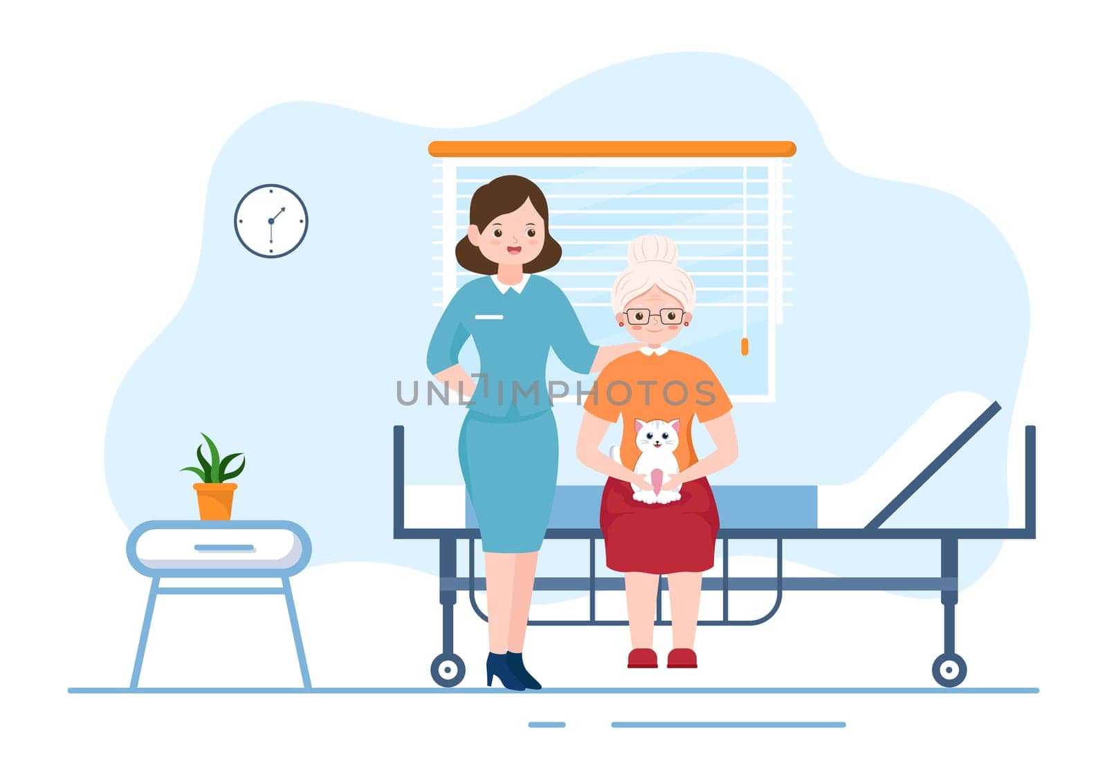 Elderly Care Services Hand Drawn Cartoon Flat Illustration with Caregiver, Nursing Home, Assisted Living and Support Design