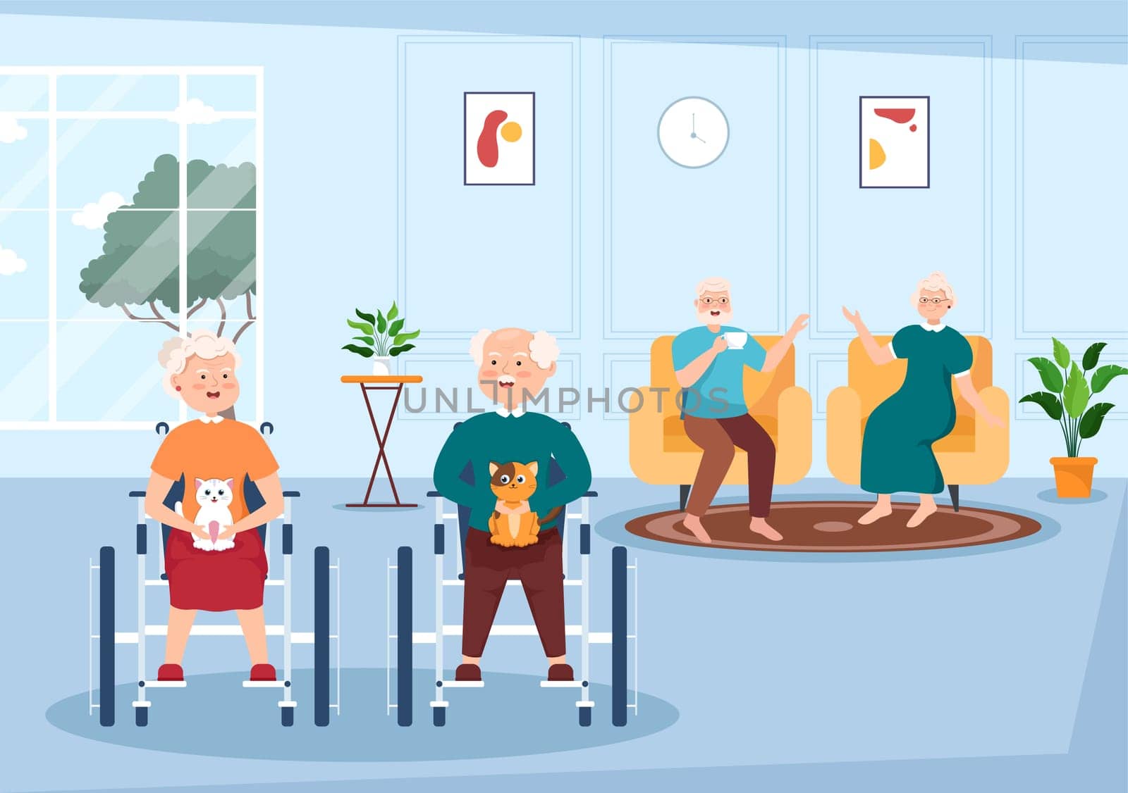 Elderly Care Services Hand Drawn Cartoon Flat Illustration with Caregiver, Nursing Home, Assisted Living and Support Design