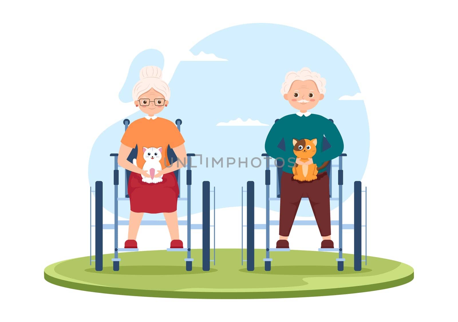 Elderly Care Services Hand Drawn Cartoon Flat Illustration with Caregiver, Nursing Home, Assisted Living and Support Design