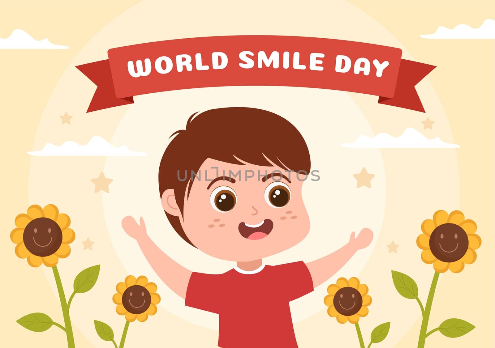 World Smile Day Hand Drawn Cartoon Illustration with Smiling Children and Happiness Face in Flat Style Background