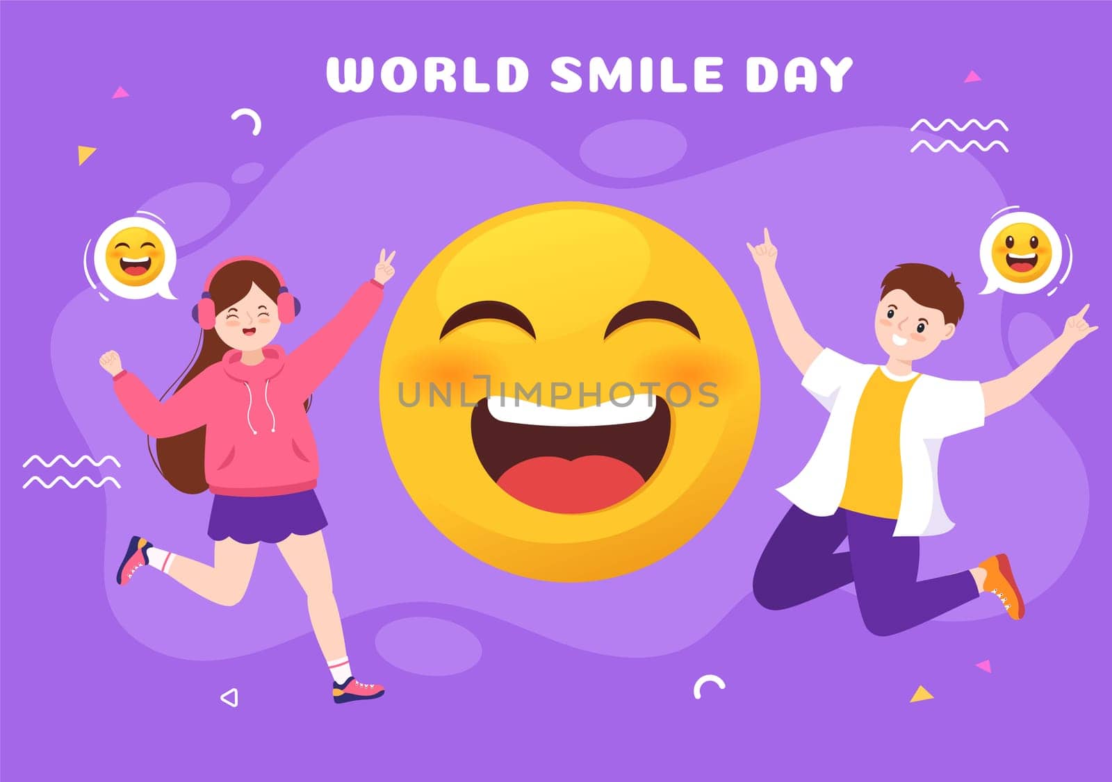 World Smile Day Hand Drawn Cartoon Illustration with Smiling Youth and Happiness Face in Flat Style Background