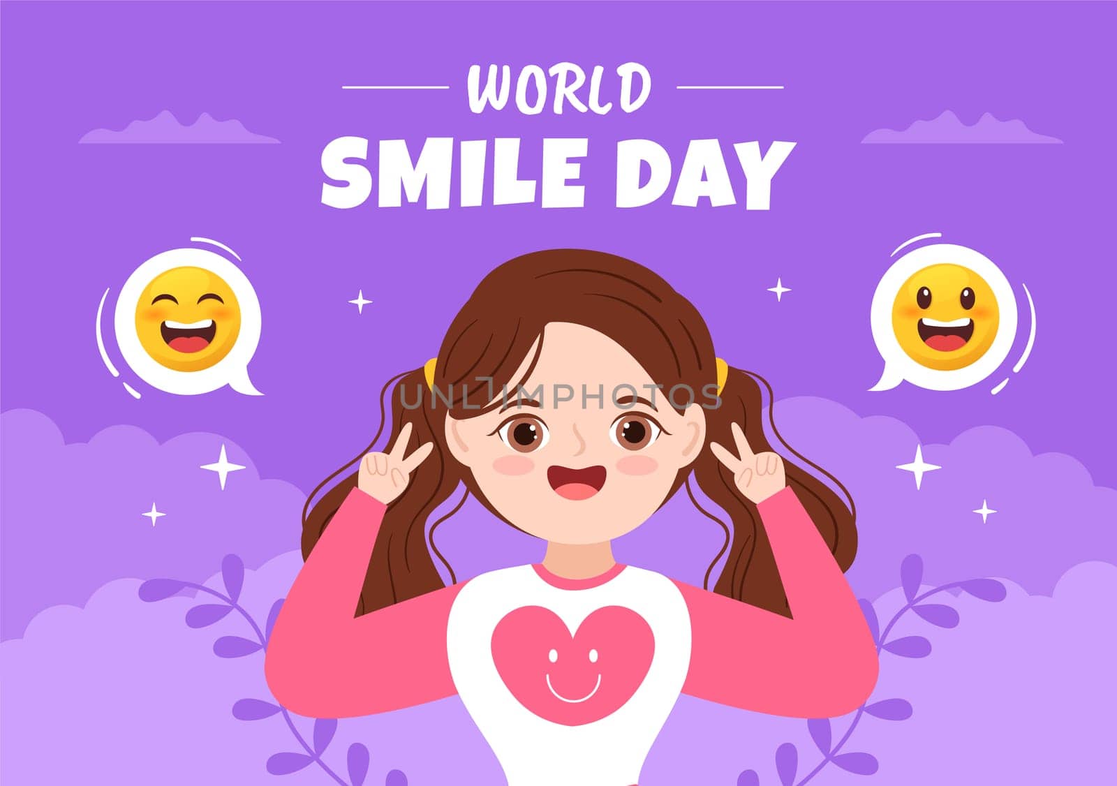 World Smile Day Hand Drawn Cartoon Illustration with Smiling Youth and Happiness Face in Flat Style Background