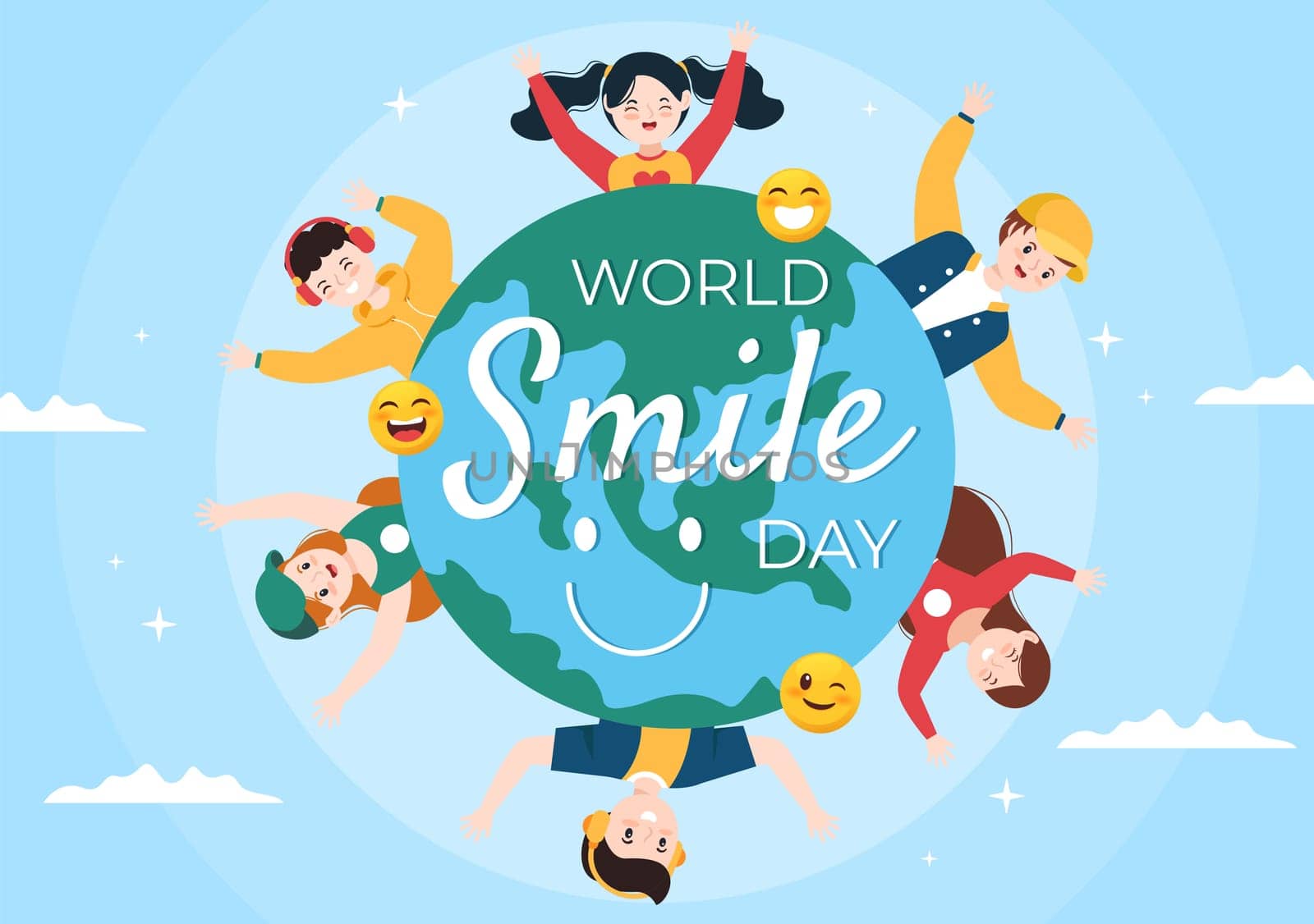 World Smile Day Hand Drawn Cartoon Illustration with Smiling Youth and Happiness Face in Flat Style Background