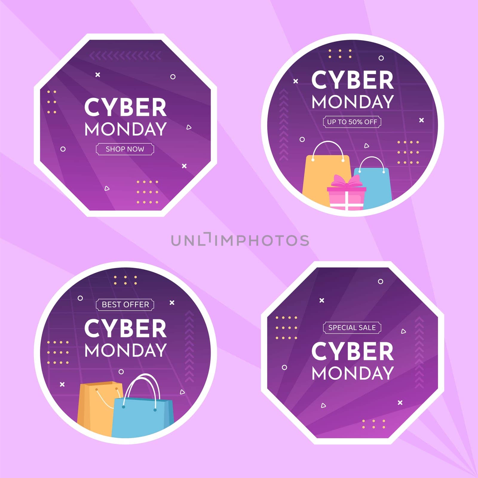 Cyber Monday Sale Label Template Hand Drawn Cartoon Flat Illustration
