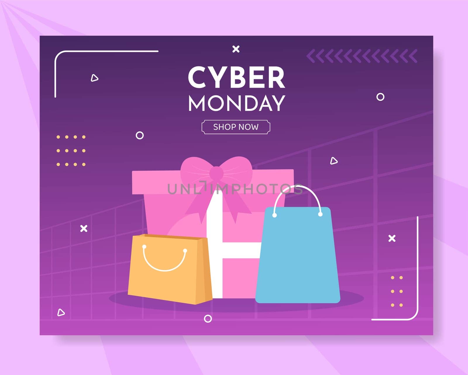 Cyber Monday Sale Photocall Template Hand Drawn Cartoon Flat Illustration