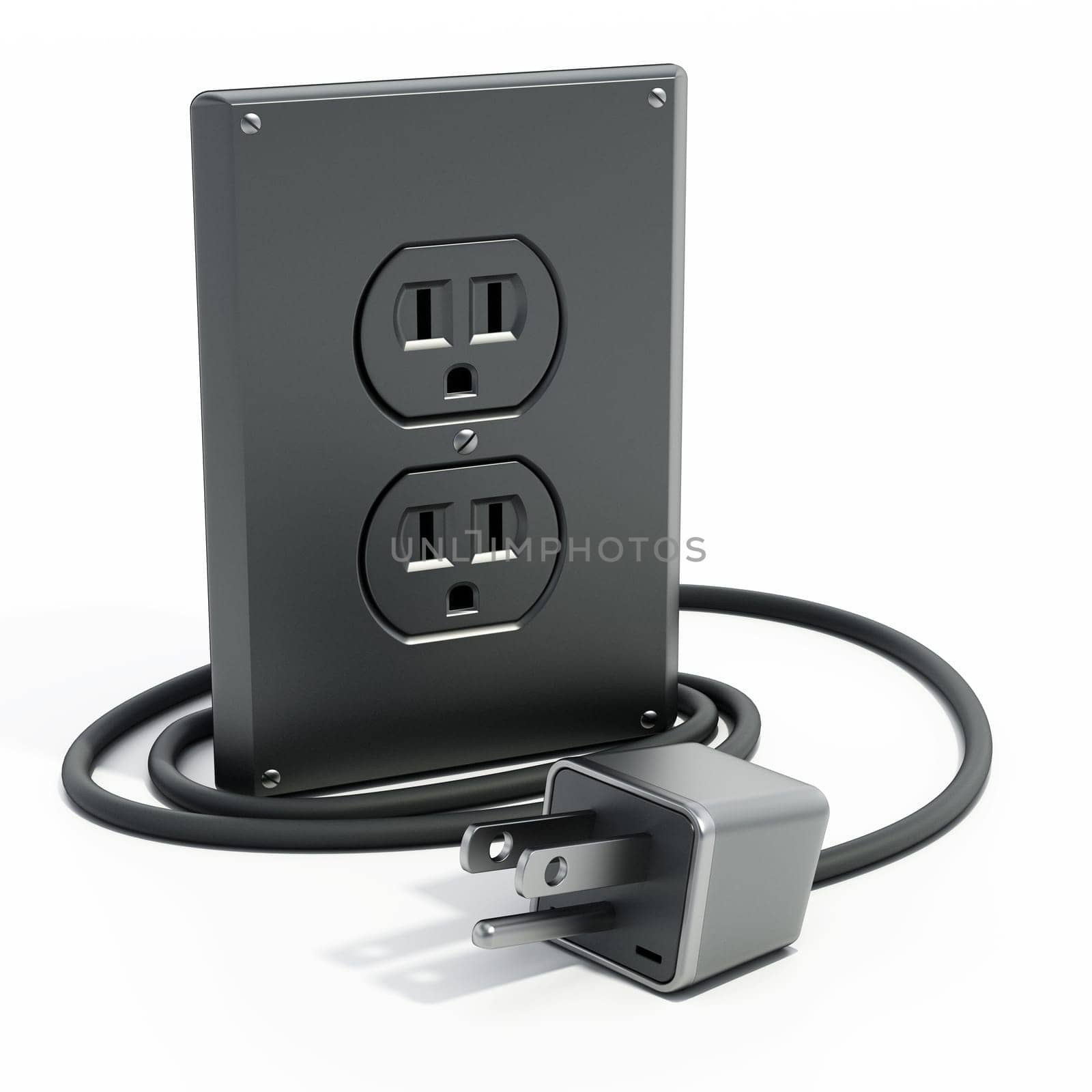 USA type AC power plugs and sockets isolated on white background. 3D illustration.
