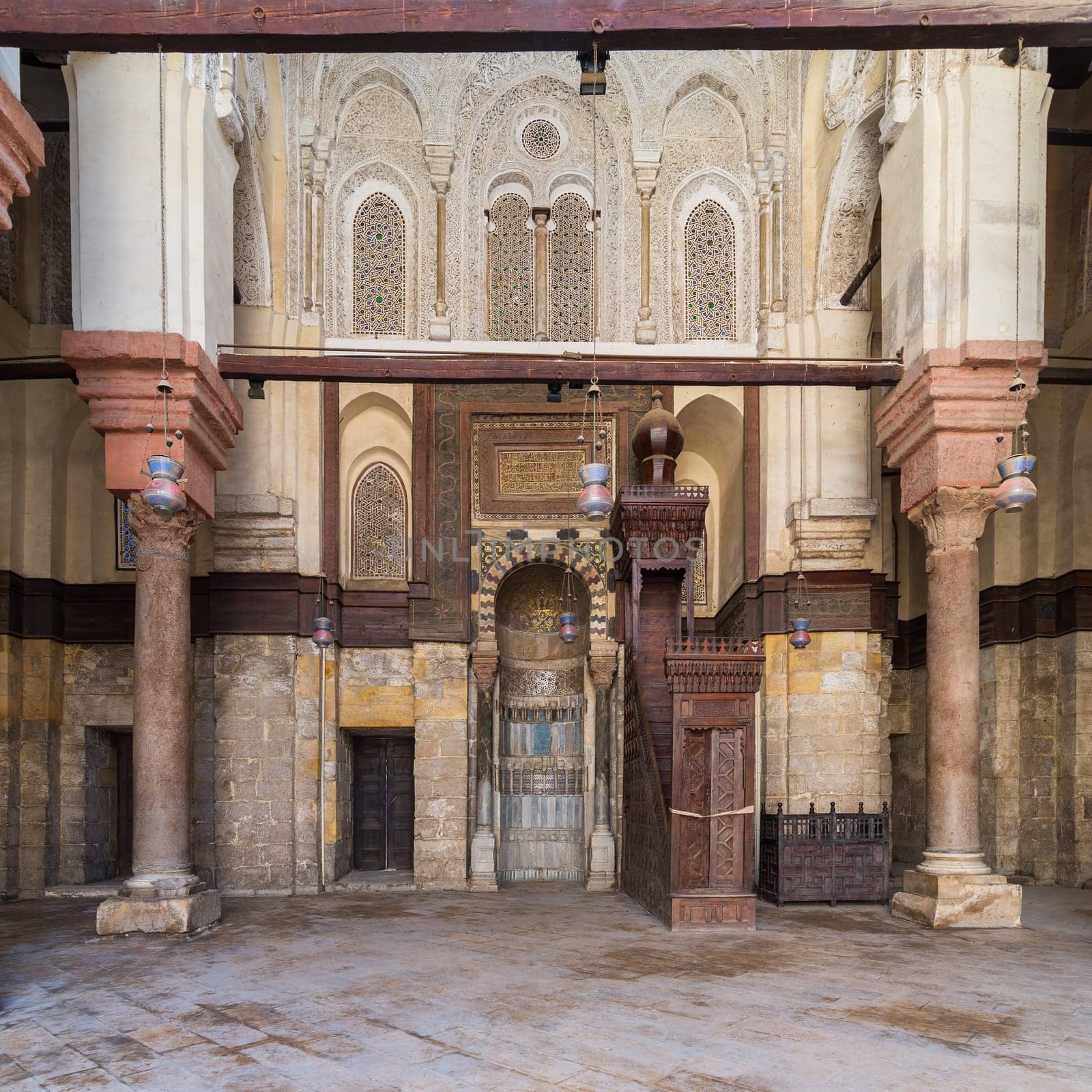Niche - Mihrab - and pulpit - Minbar - of Mosque of Sultan Qalawun, Moez Street, Cairo, Egypt