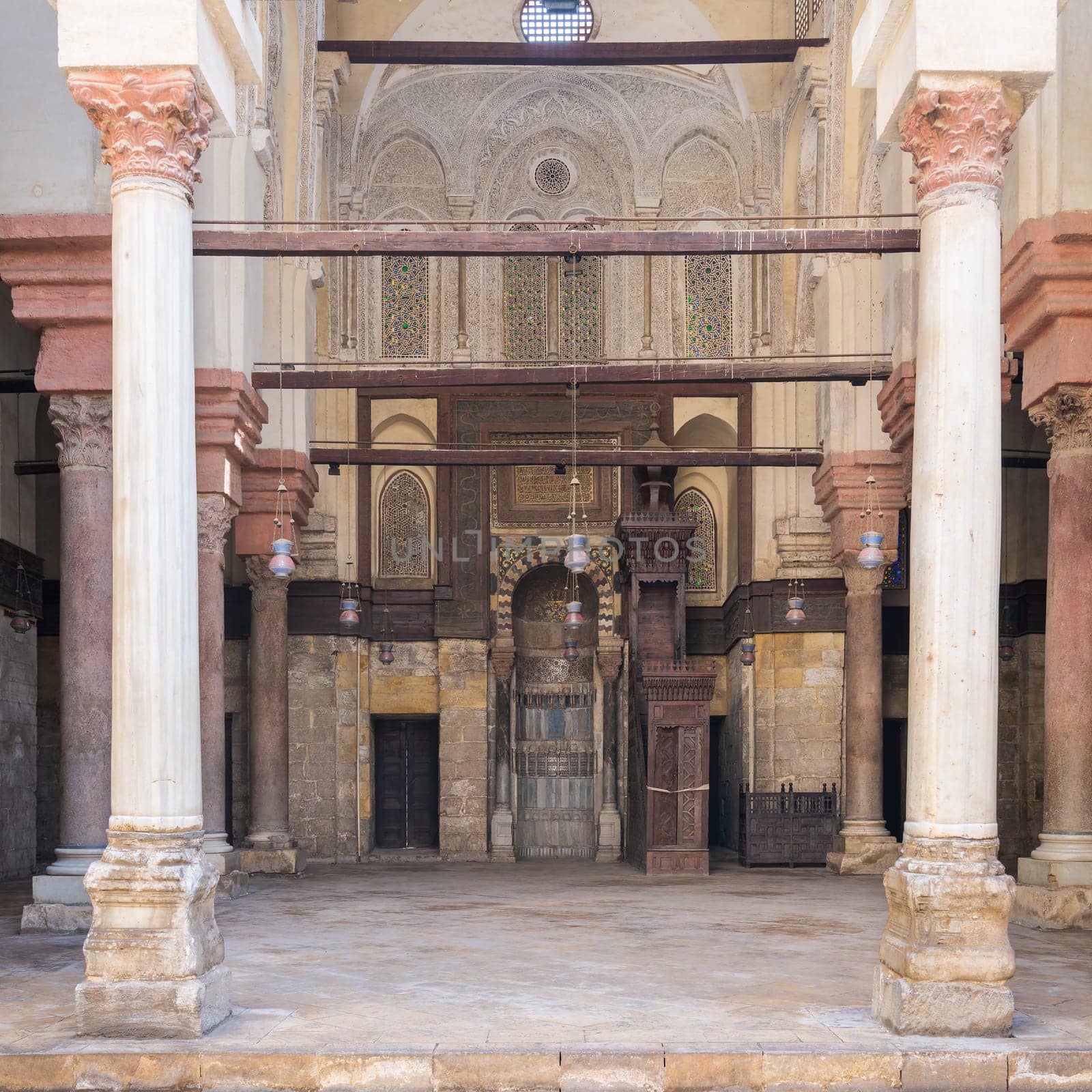 Niche - Mihrab - and pulpit - Minbar - of Mosque of Sultan Qalawun, Moez Street, Cairo, Egypt