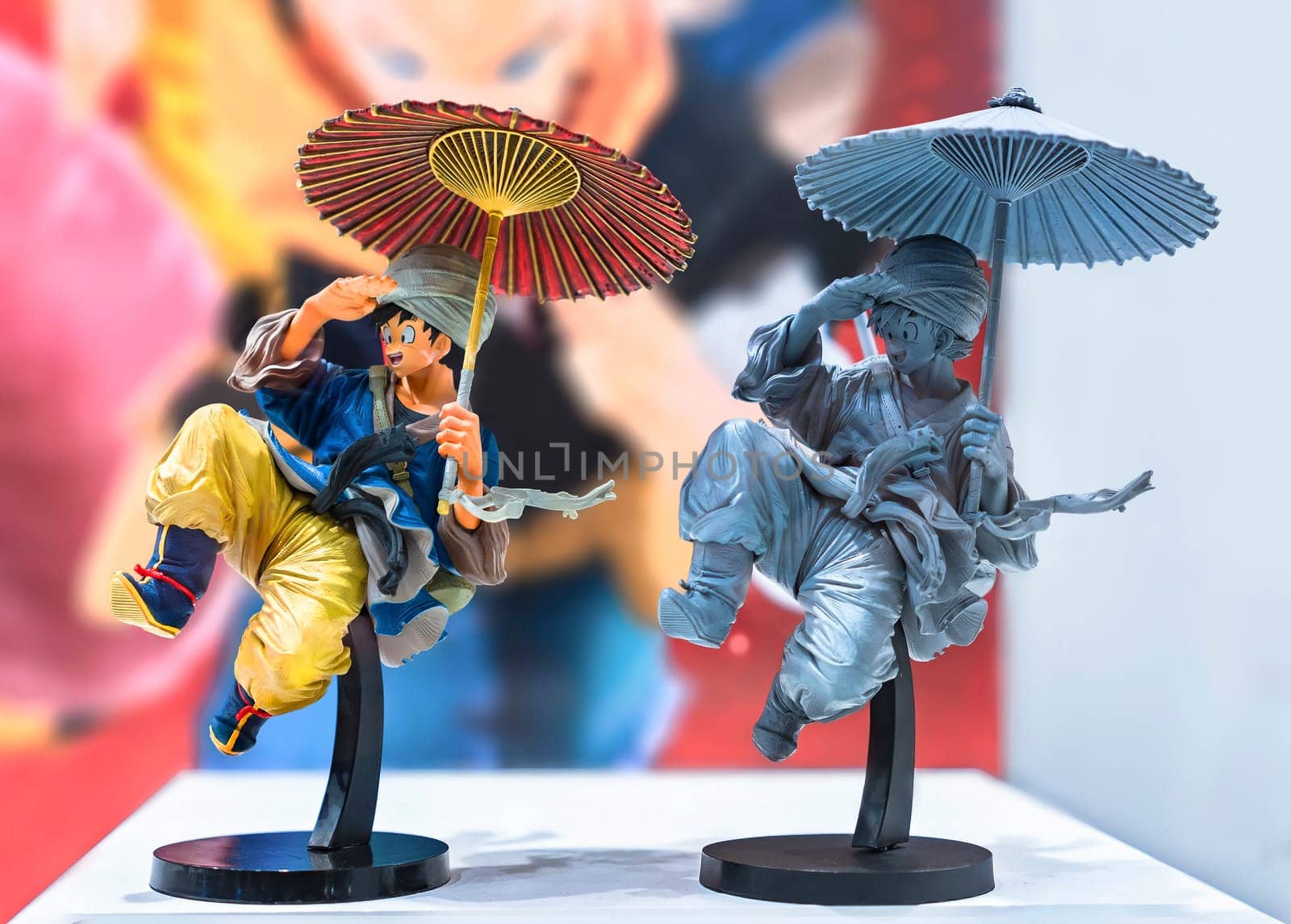 chiba, japan - december 22 2018: Original raw and painted plastic model figure depicting the character Son Goku of the manga and anime series of Dragon Ball during the convention Jump Festa 19.