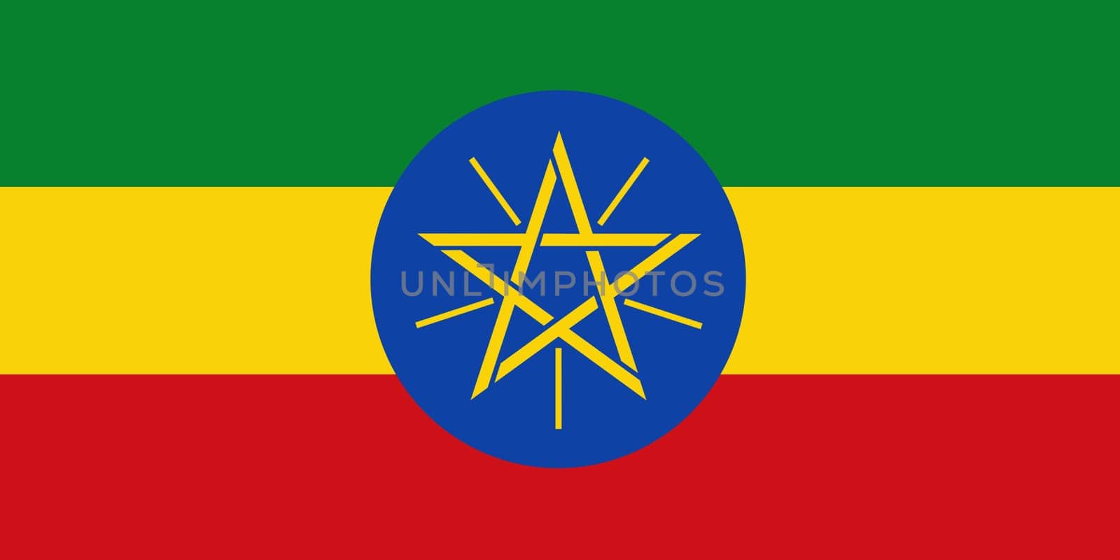 An Ethiopia flag background illustration green yellow red blue disc gold pentagram