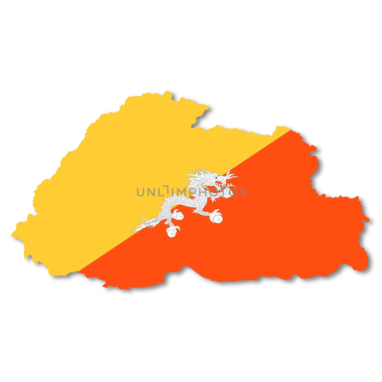 A Bhutan flag map on white background 3d illustration with clipping path