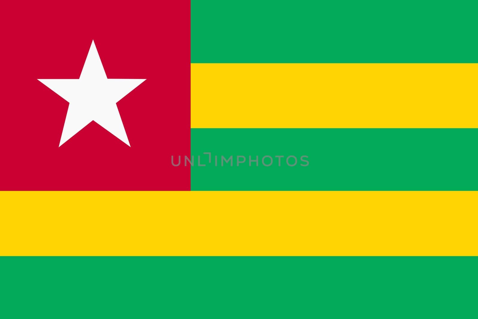 A Togo Flag green red yellow stripe white star background illustration